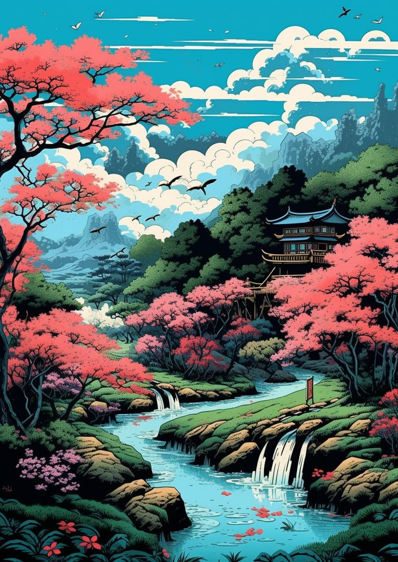 蓝色手绘河流小溪风景区设计背景,插画/手绘图,插画/手绘图库,插画/手绘图下载,插画/手绘